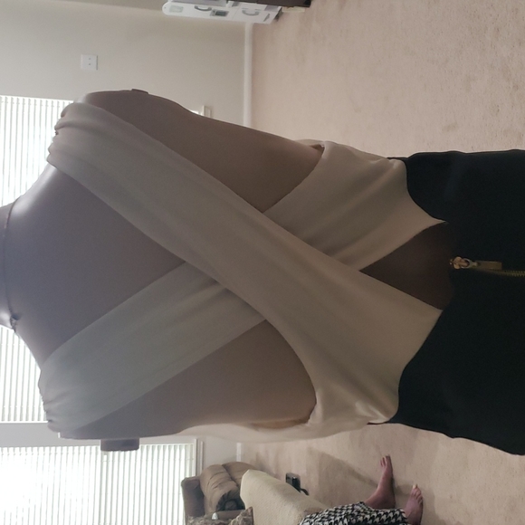 Red Clover L chiffon deep vneck crisscross back ribbed skirt Goldilocks length - Picture 7 of 9